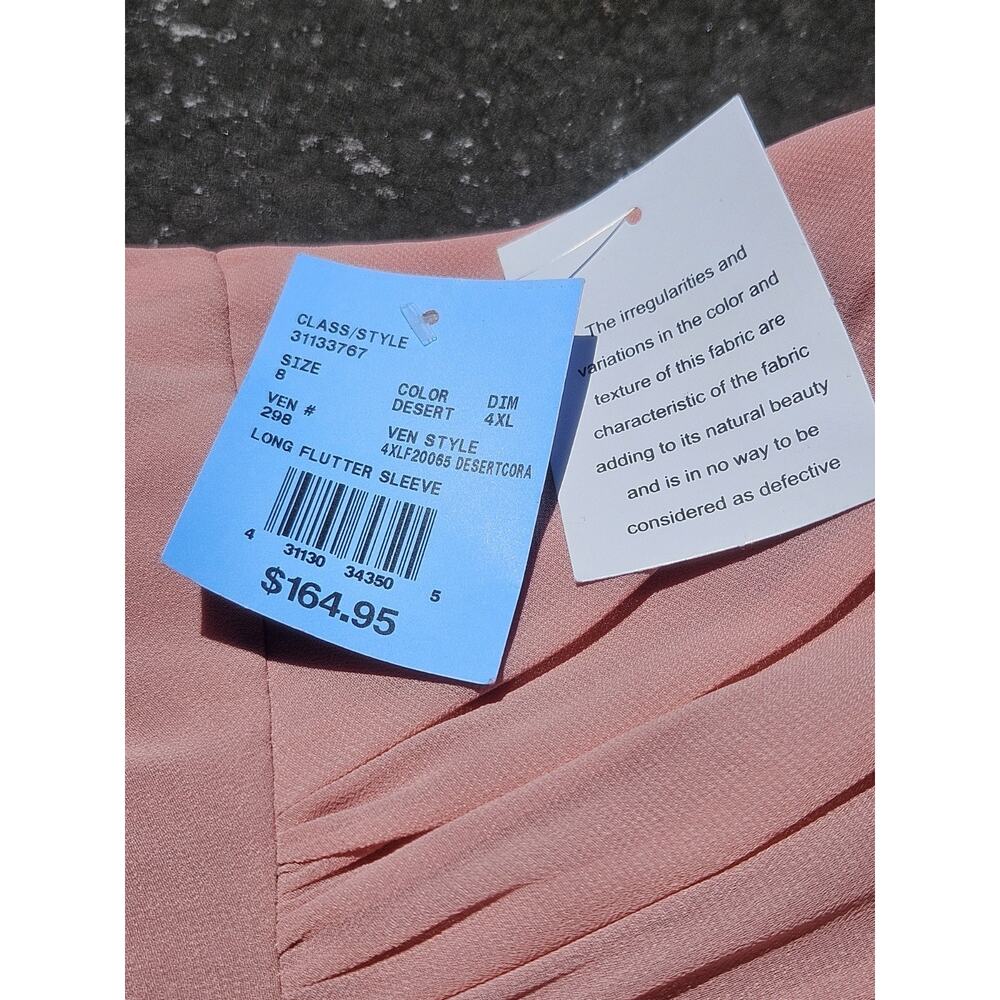 David's Bridal Celebrate DB Studio Long Flutter Sleeve Dress Size 8 Desert Pink - Picture 3 of 8